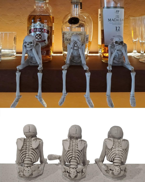 Halloween Decorations Indoor Skeleton Statues See Speak Hear No Evil Figurines F
