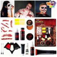 18 Pcs Halloween Makeup Kit,Halloween Family Makeup Set Face Painting Kit with Liquid Blood Gel,Fake Blood and More for Zombie Vampire Cosplay for Adult Kids