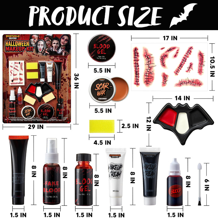 18 Pcs Halloween Makeup Kit,Halloween Family Makeup Set Face Painting Kit with Liquid Blood Gel,Fake Blood and More for Zombie Vampire Cosplay for Adult Kids