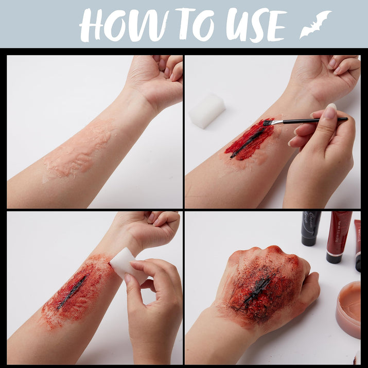 18 Pcs Halloween Makeup Kit,Halloween Family Makeup Set Face Painting Kit with Liquid Blood Gel,Fake Blood and More for Zombie Vampire Cosplay for Adult Kids