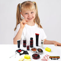 18 Pcs Halloween Makeup Kit,Halloween Family Makeup Set Face Painting Kit with Liquid Blood Gel,Fake Blood and More for Zombie Vampire Cosplay for Adult Kids