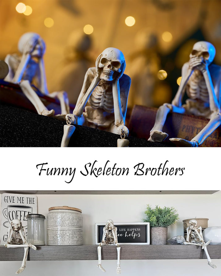Halloween Decorations Indoor Skeleton Statues See Speak Hear No Evil Figurines F