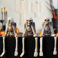 Halloween Decorations Indoor Skeleton Statues See Speak Hear No Evil Figurines F